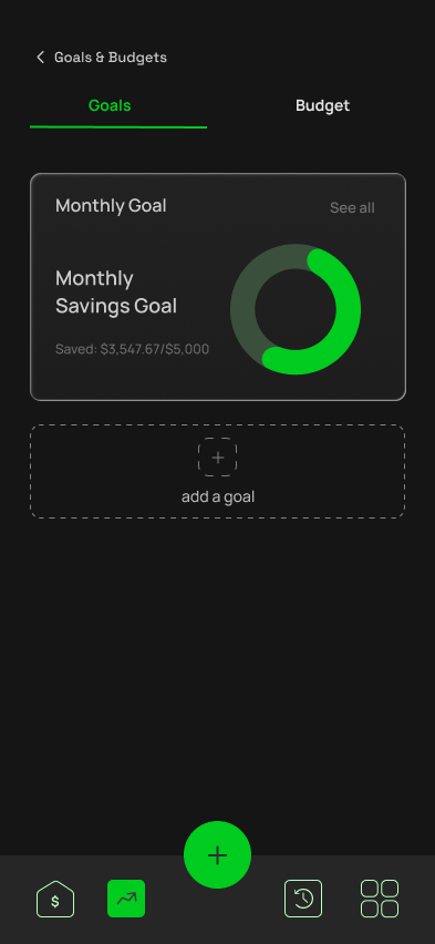 Goals and budgets screen: final hi-fi mockup